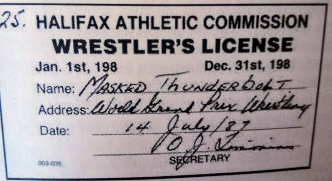 RonHutchison1's tweet image. Even as late as 1987, kayfabe still existed in some parts of the wrestling world.

Even the #Halifax athletic commission was not privy to the identity of The Masked Thunderbolt and O.J. was an ex-wrestler!

#GoodOldDays #ProfessionalWrestling #territory #RonHutchisonAlterEgo