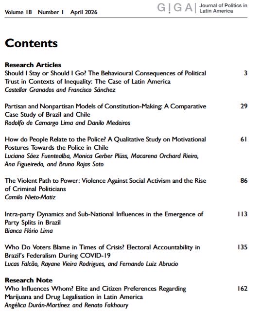 MarianaLlanosHa's tweet photo. There is still some good news in this world
‼️Check out the interesting new issue of the Journal of Politics in Latin America #JPLA 
All articles are #openaccess Important and current topics. Great authors ‼️
Follow the link👇
 https://t.co/UKbVbvteD8 https://t.co/BaU29R8EOE
