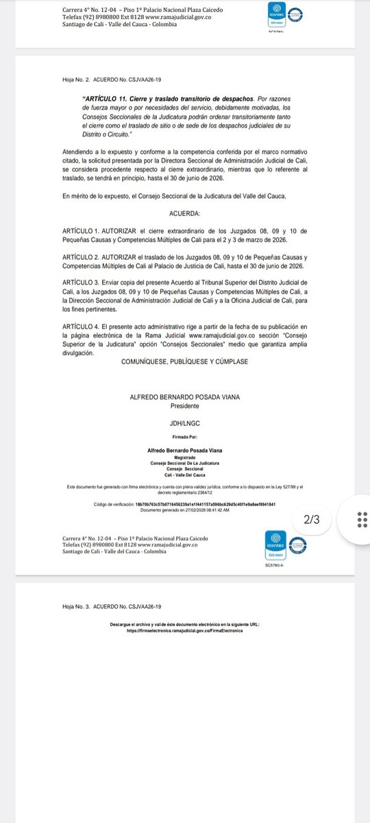 j08pccmcali's tweet photo. Cierre Extraordinario Del Juzgado 2 y 3 de marzo. https://t.co/87UuJG4qFG