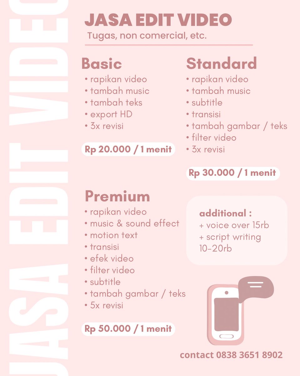 cinderdellaaa's tweet photo. ˖ ࣪ . 🦢 Jasa Edit Video ࿐ ♡ ˚ .
untuk kamu yang males atau gada waktu untuk ngedit video bisa pakai jasa kami ˶ᵔ ᵕ ᵔ˶

mau video estetik, cutesy, maupun classy bisa banget !

harga mulai 20rb-an aja lho 🙌🏻

portofolio : https://t.co/gB31ZQduOJ https://t.co/55moQRlkTB