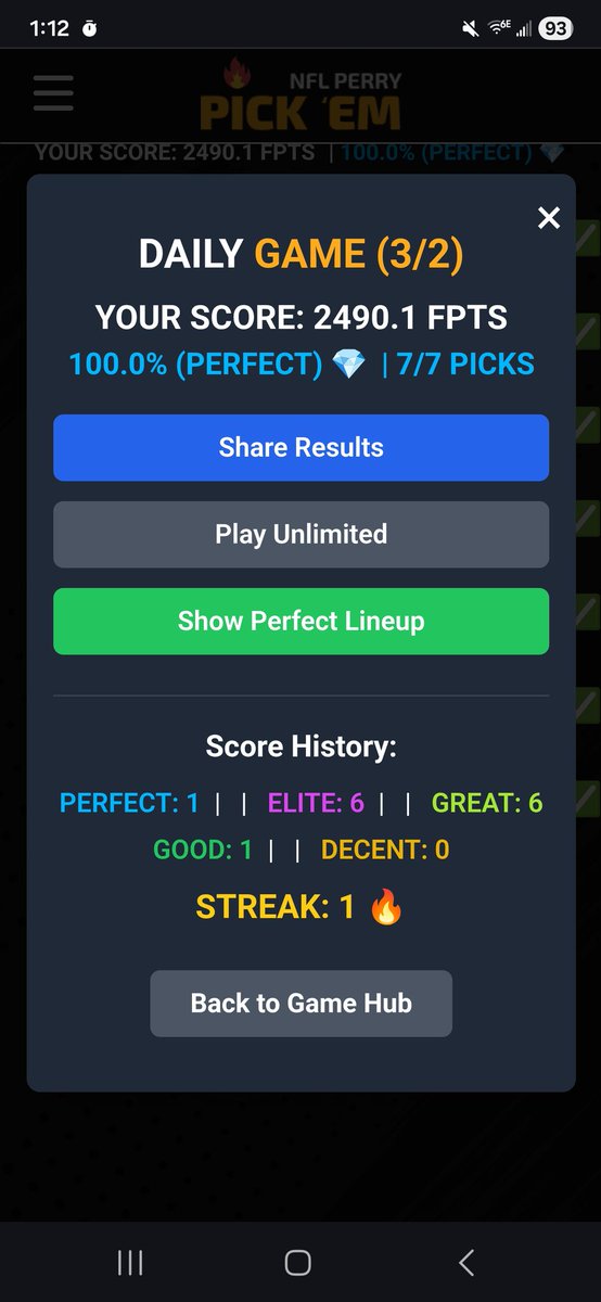 slipsfromaflip's tweet photo. First perfect score on the daily challenge after about 3 weeks of playing 🔥

Loving @NFLperry so far https://t.co/AKNiCJZCRE