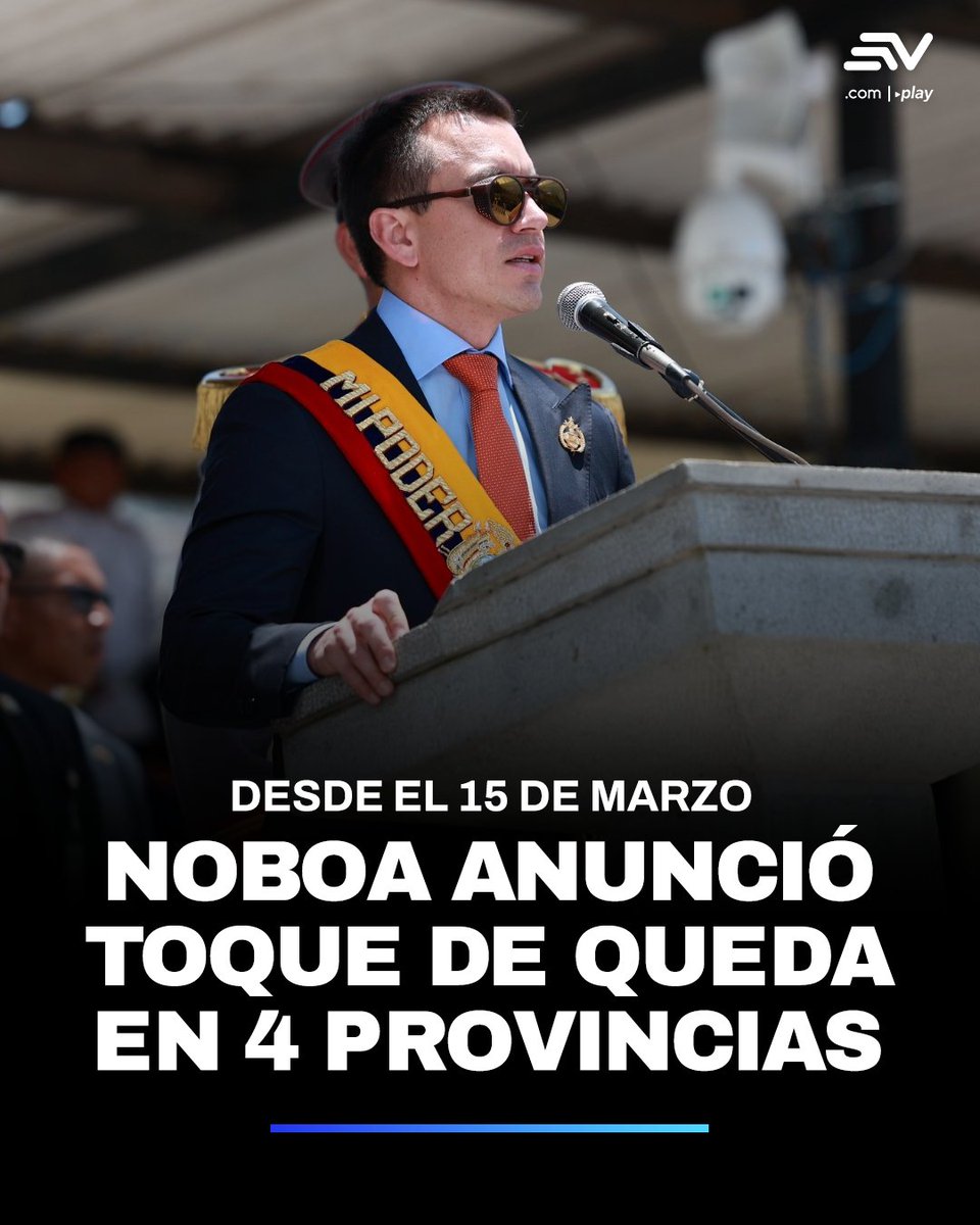 #AHORA 🔴 | El presidente Daniel Noboa anunció que se implementará una restricción de movilidad en Guayas, Los Ríos, Santo Domingo y El Oro del 15 al 30 de marzo, como parte de una nueva fase de operaciones militares contra el crimen organizado. 💻 bit.ly/406FH8z