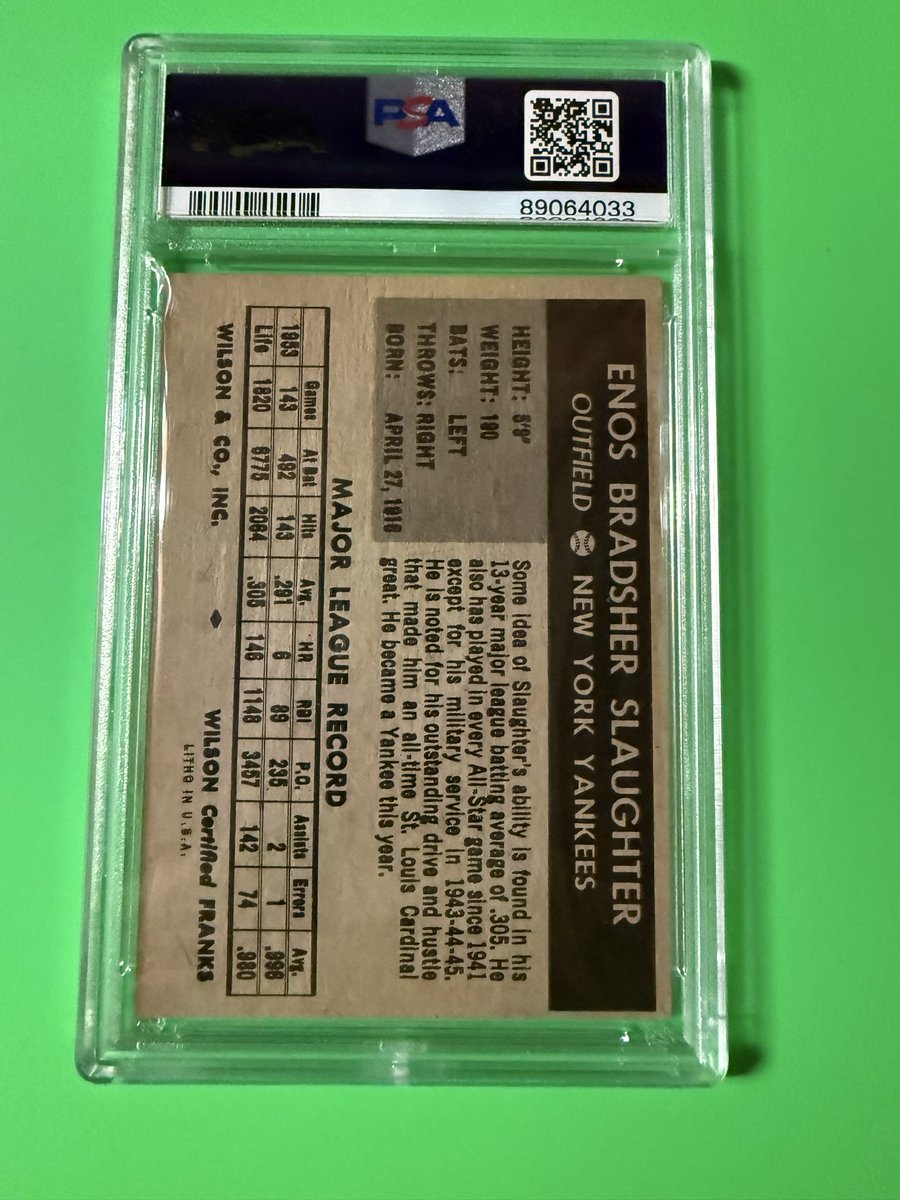 1954 Wilson Franks Enos Slaughter PSA  4 (MC). $215 bmwt included