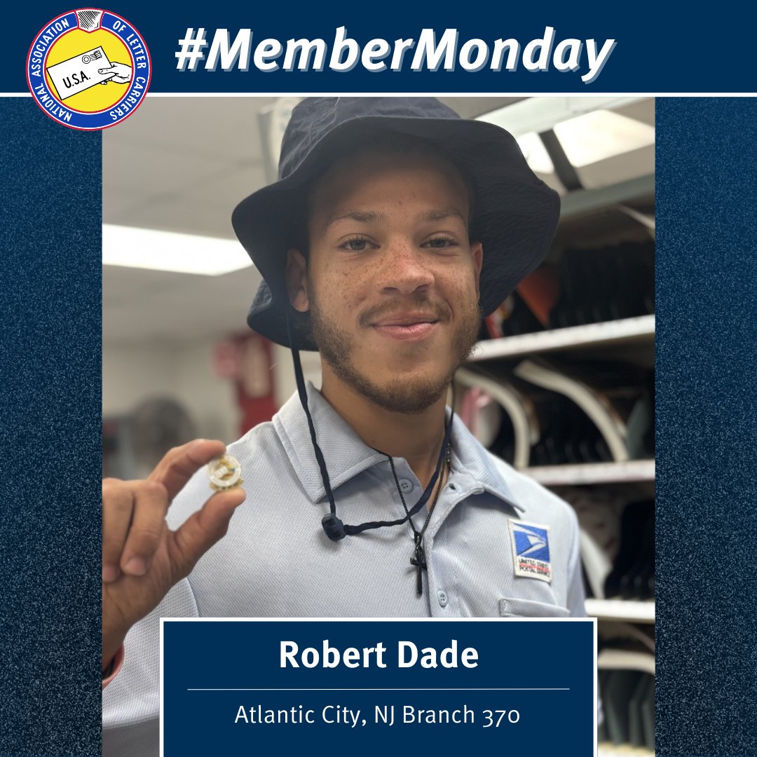 NALC_National's tweet image. This #MemberMonday, we're honoring Atlantic City, NJ Branch 370 member and first-year letter carrier Robert Dade, who rushed to aid an unconscious man lying in the street. Using his lifeguard training, he directed bystanders to call 911 and perform CPR until EMTs arrived, helping