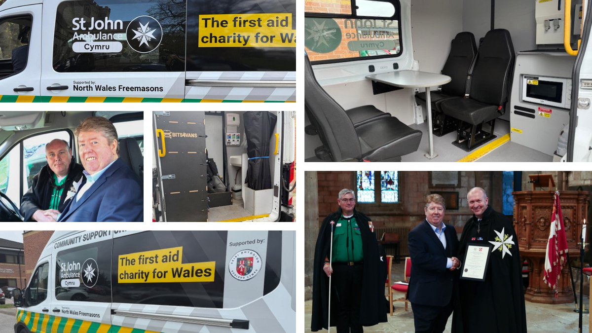 PGLNorthWales's tweet photo. North Wales Freemasons Charity &amp; MCF donated £63,111 to St John Ambulance Cymru. NWFC donated £43,111 plus £20,000 from MCF Festival Fund to purchase 3 Community Support Vehicles, which will be located in Abergele / Rhyl, Wrexham &amp; Newtown. 
Full Story ➡️ https://t.co/5iqZMKagts https://t.co/7m8U7CJbRN
