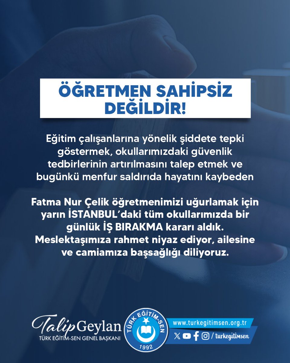 husami_husami's tweet photo. Can güvenliği olmayan yerde eğitim olmaz! Talebimiz net: Caydırıcı yasalar, güvenli okullar... #ÖğretmenSahipsizDeğildir https://t.co/apelATr7PG