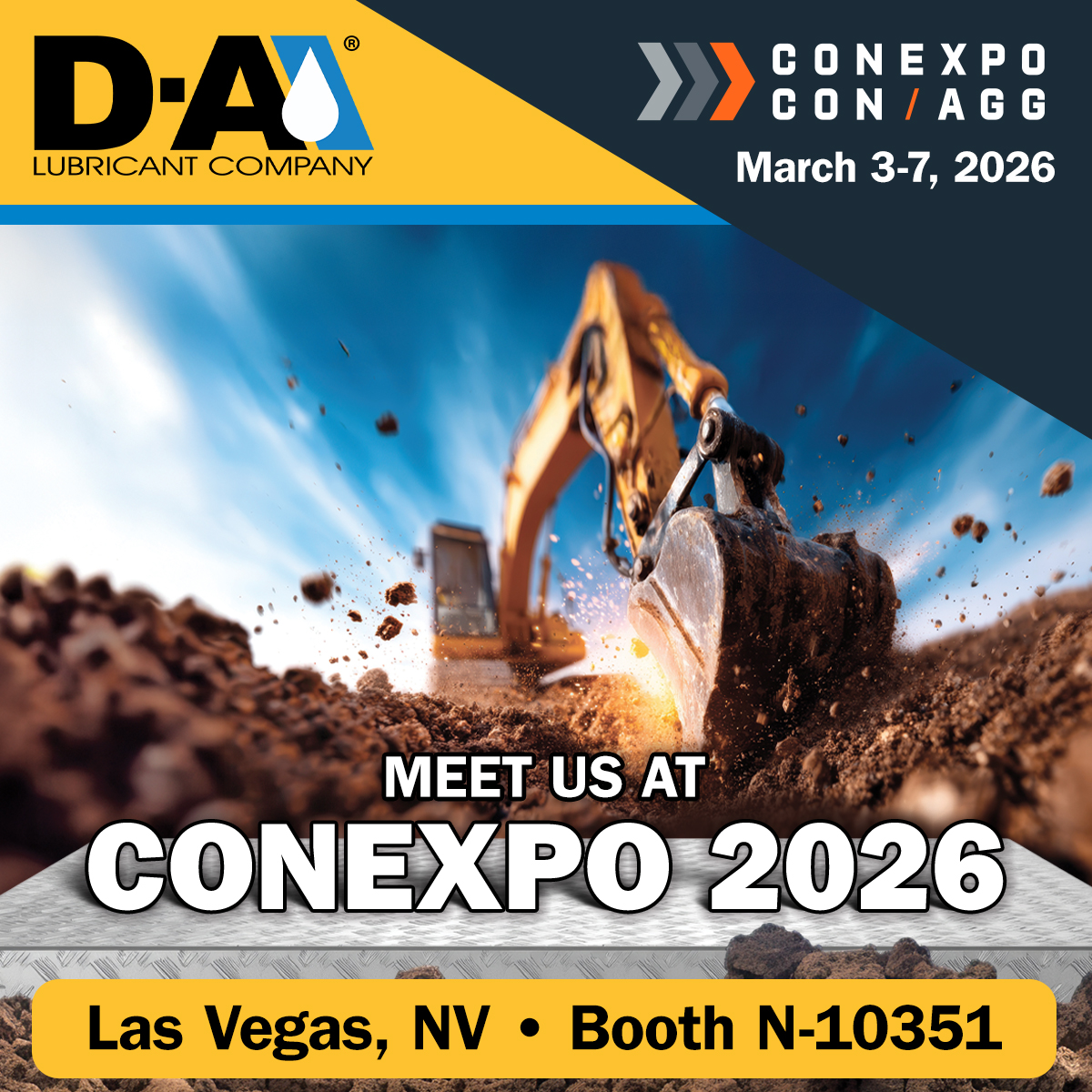 CONEXPO-CON/AGG kicks off tomorrow! 🚧

Stop by our booth to connect with the experts from D-A Lubricant Company and discover how our solutions can keep your operation running at its best. We’re ready to help—come see us!