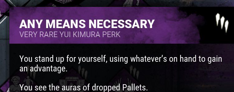 basicbarbiez's tweet photo. @DeadbyDaylight will the flavor text at the beginning of the perk still be kept? its one of the only characterizations we have oh please cant we keep it https://t.co/5BA33Qoq0V