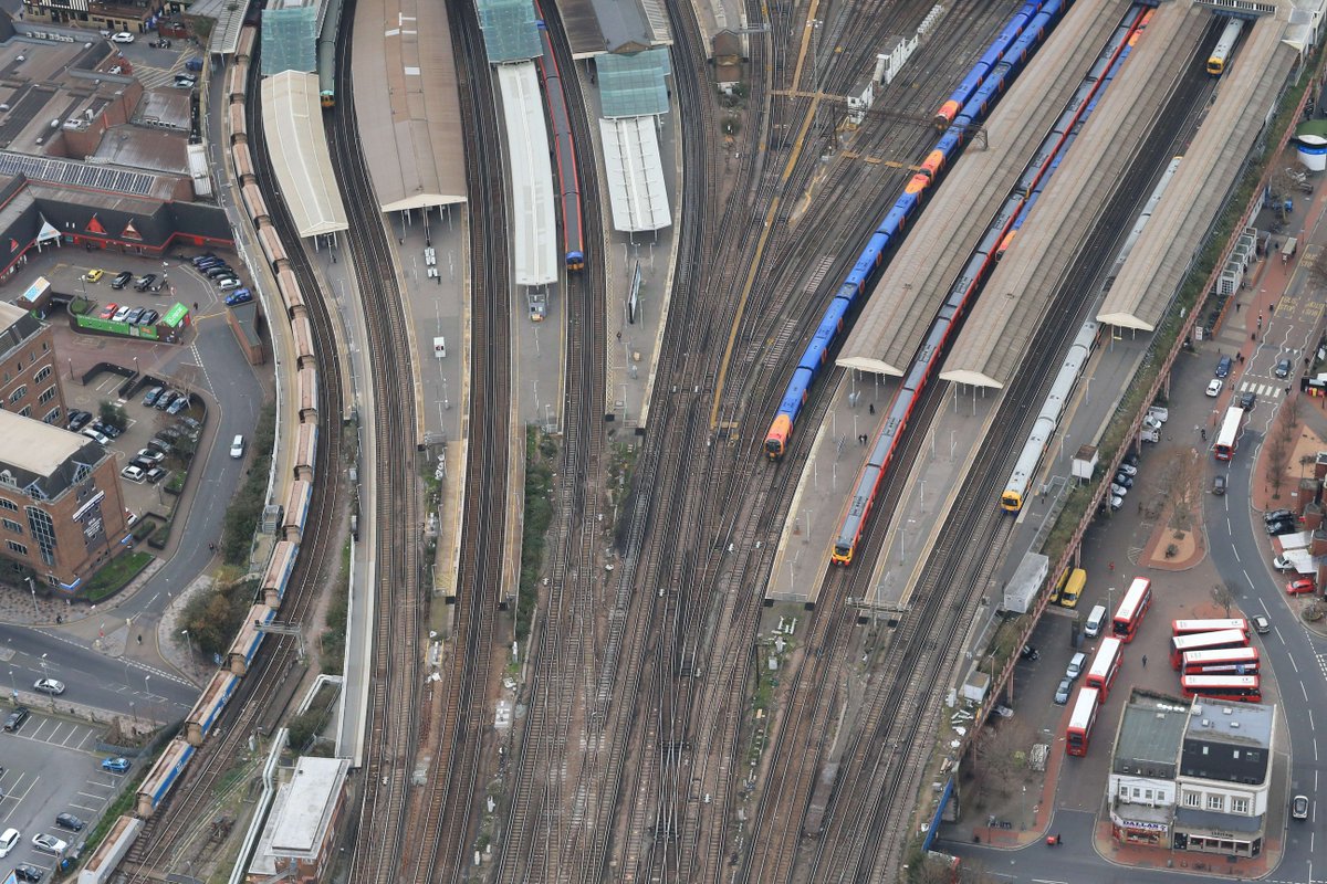 networkrail's tweet photo. 🎈 Happy birthday to Clapham Junction, one of the busiest railway stations in Britain. It opened #onthisday in 1863.

But the site was once mainly home to fields – confusingly, not in Clapham.

Here's why:

👉  https://t.co/zzbsFQIgK7

📷 : Air Operations https://t.co/pRxXcC9fCg