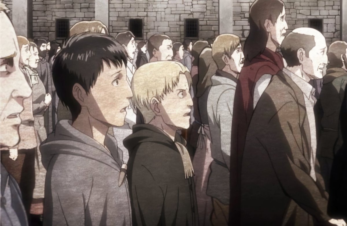 Buttercupbonk's tweet photo. Seeing this after realising the plot of AOT gives so much meaning seeing Bertholdt and Reiner so upset emphasises Reiners quote We were just kids we didn't know anything especially despite being raised as warriors they were shocked at how they affected the people within the walls https://t.co/XgT0C6CJtm