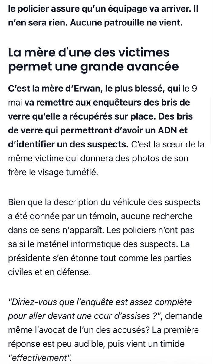 l'«enquête» des flics, j’en parlerais aussi. 
parce que c’était du grand n'importe quoi.
La procureure s'est excusée publiquement « au nom de la justice » ça arrive une fois tous les combien ?. La, le travail des flics était tellement honteux que c’était le minimum. 
Spoiler : 👇
