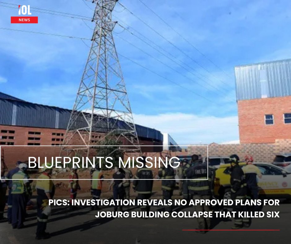 IOL's tweet image. City of Johannesburg city manager, Floyd Brink says an initial investigation has found no evidence of approved building plans for the structure that collapsed in Ormonde, south of Johannesburg, killing six people.
#Ormonde #buildingcollapse #Johannesburg 
Read on