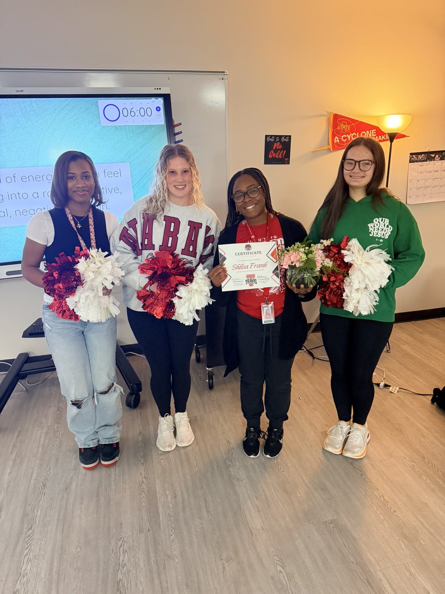 THS_Tigers's tweet photo. Congratulations to our Rookie Teacher of the Year, Coach Frank!! In her first year of teaching, she has managed her BSS classroom and students with ease and led @travis_cheer to a 3rd place finish at NATIONALS! #DevelopingLeaders #TheTravisWay #LeadthePAC https://t.co/aSX6V1si4C