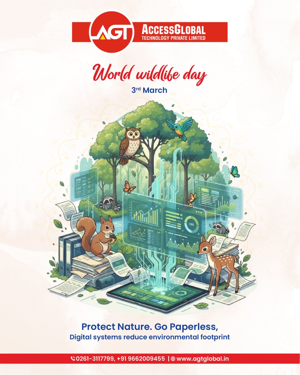 agtplin's tweet photo. Efficient accounting, cloud hosting, and digital reports help businesses reduce paper usage and energy waste. This World Wildlife Day, choose smarter systems for a greener tomorrow. 🌱📊 
#worldwildlifeday #cloudsolutions #tally #digital #accessglobaltechnology #agtpl #surat https://t.co/Sh1G8SVzKF