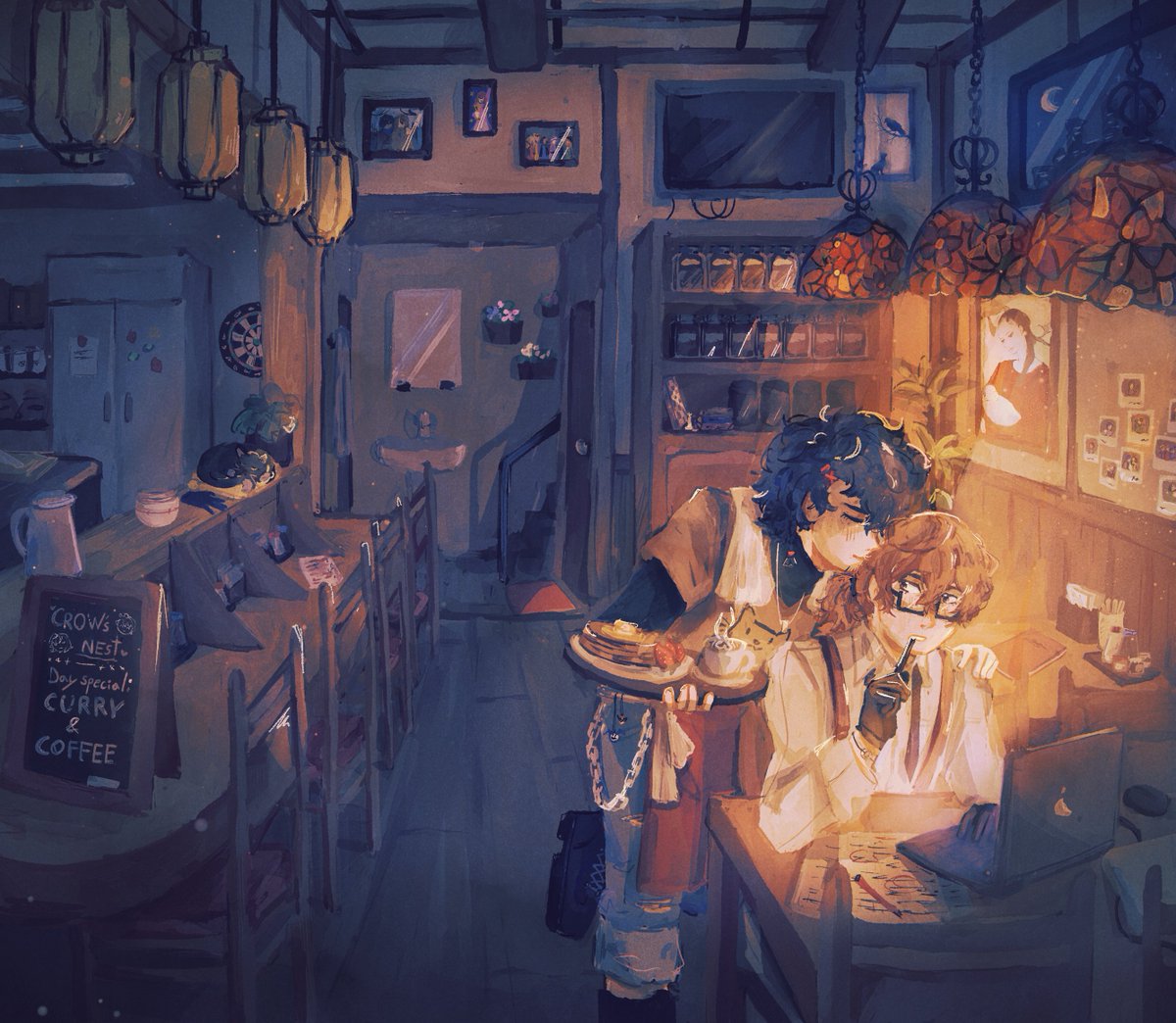 Sketch VS Final (without the borders)
I don't usually post these comparisons, but I had a lot of fun planning this piece. I love the idea of postcanon Joker owning a restaurant while Akechi does PI work.