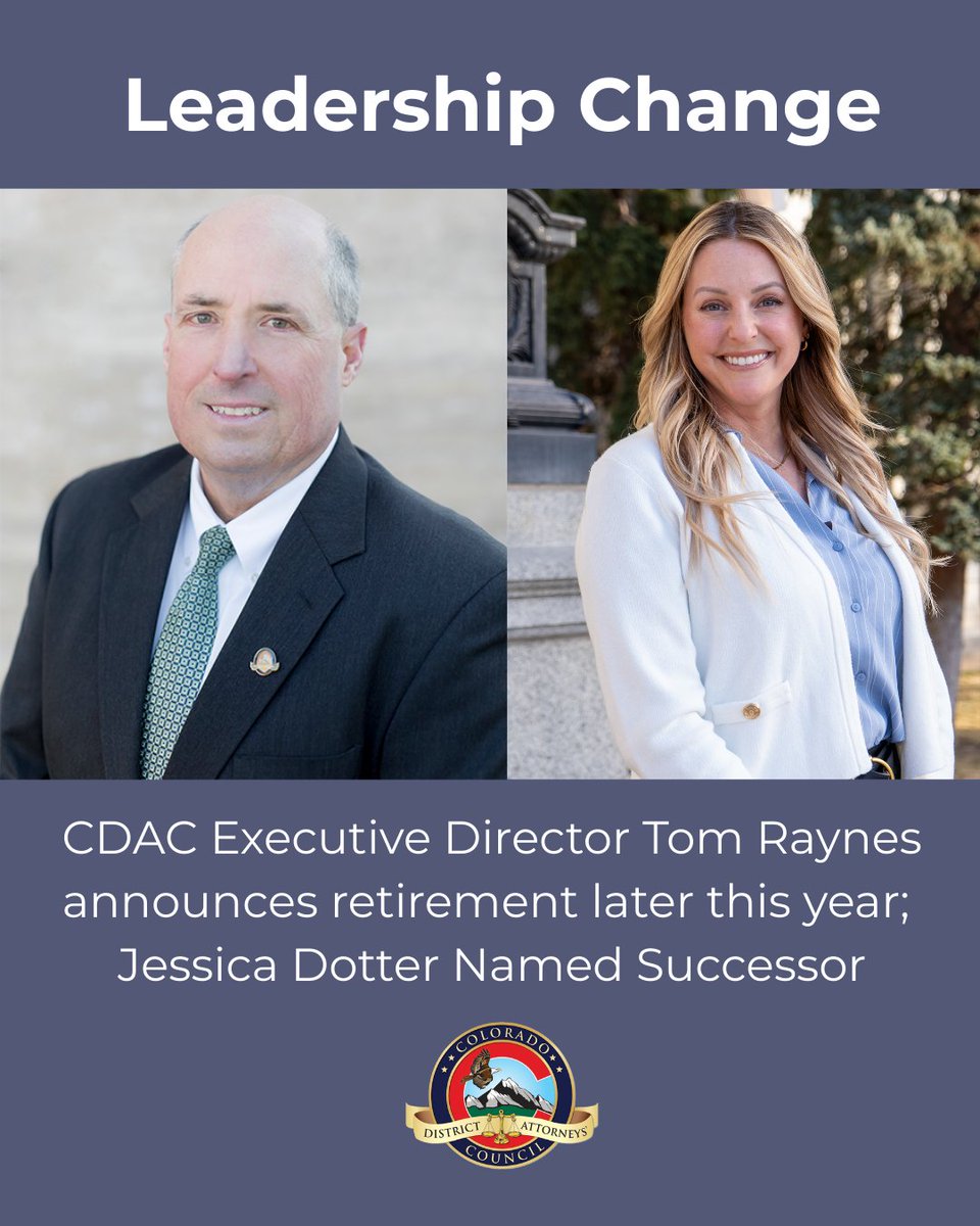 COprosecutors's tweet photo. Thank you Tom for 16 years of leadership and service to our organization! We are excited to welcome Jessica Dotter as our new Executive Director at the end of May! You can learn more about the leadership change here: https://t.co/DxPF1OQGT0 https://t.co/fXqt4zOndd