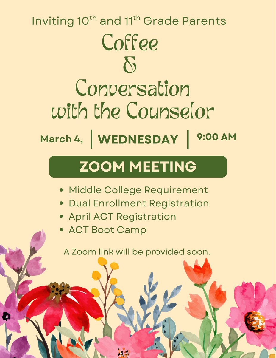 JDCHS_JAGS's tweet photo. 10th and 11th Grade Parents are invited to attend our Coffee and Conversation  with the Counselor on Wednesday, March 4th at 9:00 a.m. via Zoom! https://t.co/8HxSoPRTUj