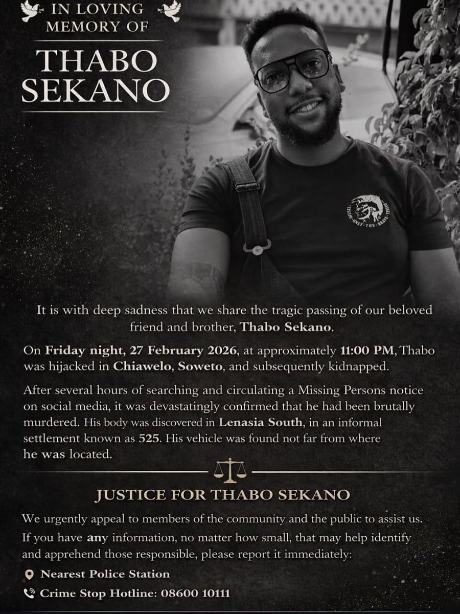 KeYamo_Getswe's tweet photo. Please share the post, someone somewhere somehow knows what happened to out brother. 🙏🏽🙏🏽🕯️🕯️
#ThaboSekano #justiceforthabo #justiceforthabosekano https://t.co/0LwxmrE08F