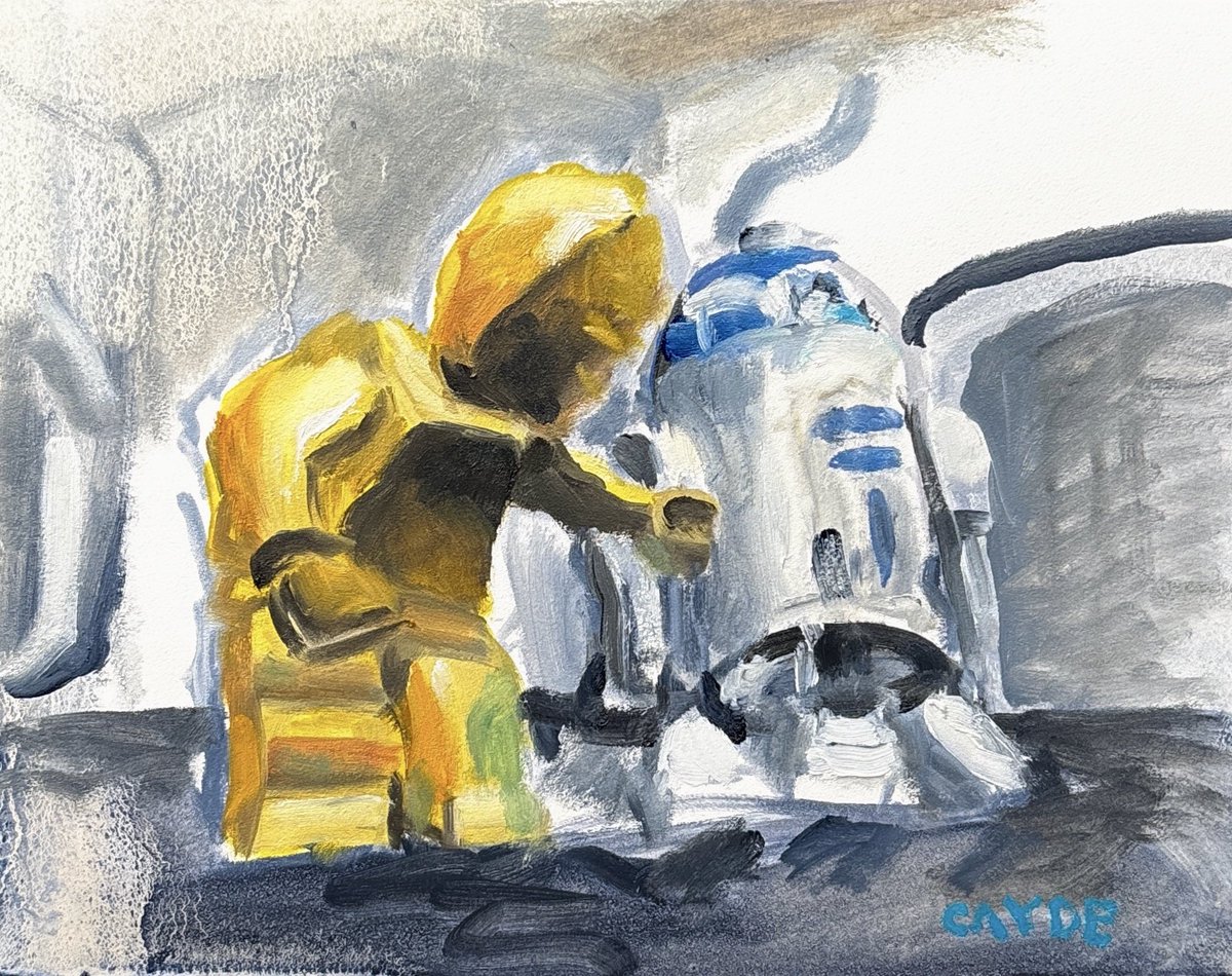 I made an oil painting of C-3PO and R2D2 from Lego Star Wars