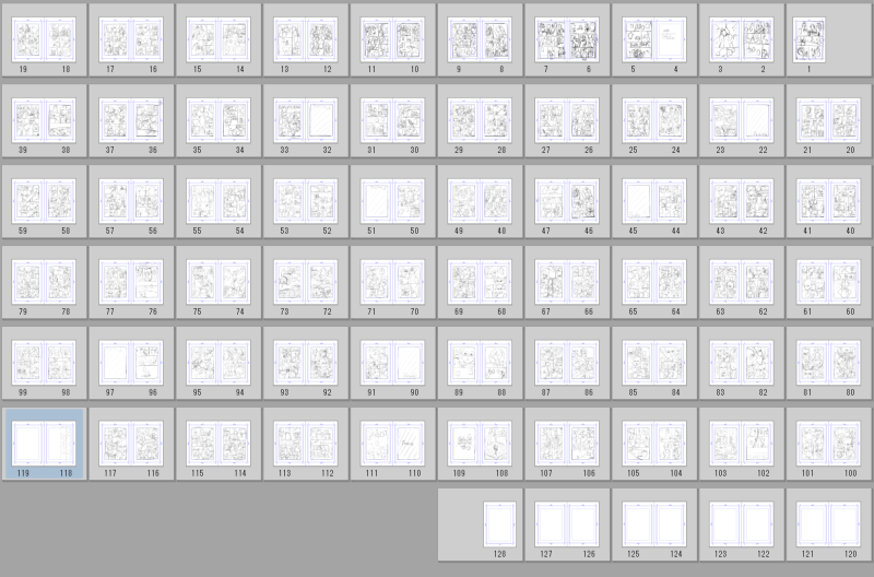 ネーム16ページ進んだ あと暫定コマ割りとセリフ配置だけしておいた