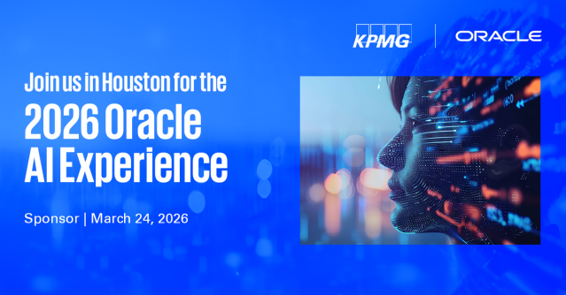 LisaDee333's tweet photo. KPMG is proud to sponsor the Oracle AI Experience, March 24, 2026, in Houston. Move beyond AI experimentation with hands-on learning &amp; strategic discussions for successful enterprise AI adoption. Register today. https://t.co/FOgiCczkit https://t.co/Eu4Q6UJIlf
