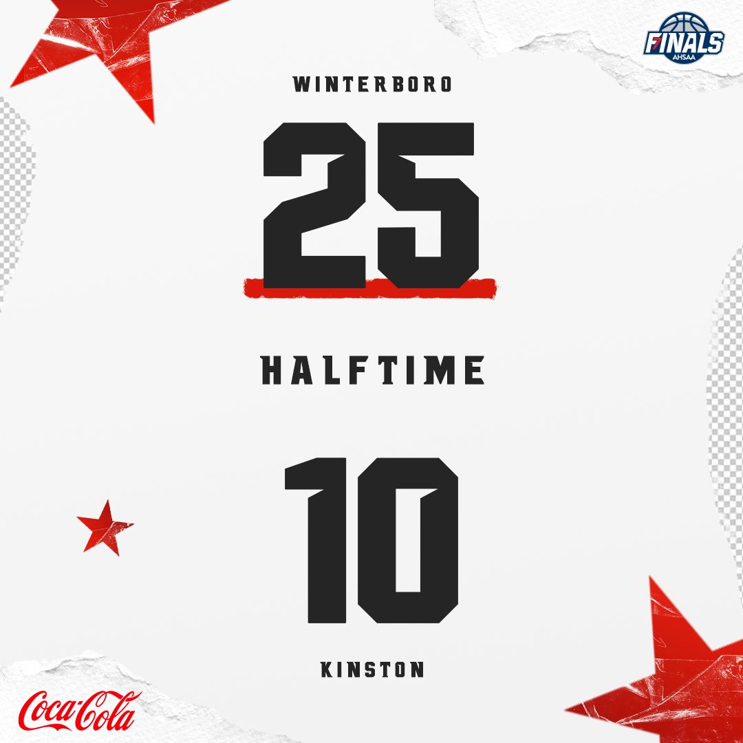 AHSAAnow's tweet photo. At the end of the first half, here's your @CocaCola_UNITED Scoreboard: @Winterboro_High leads #KinstonHighSchool in the #1AGirls Semifinal! ⛹️‍♀️🏀

#StateFinals | #Ball4ItAll | @CocaCola_UNITED | #1A | @LegacyArena https://t.co/podWaNxThL