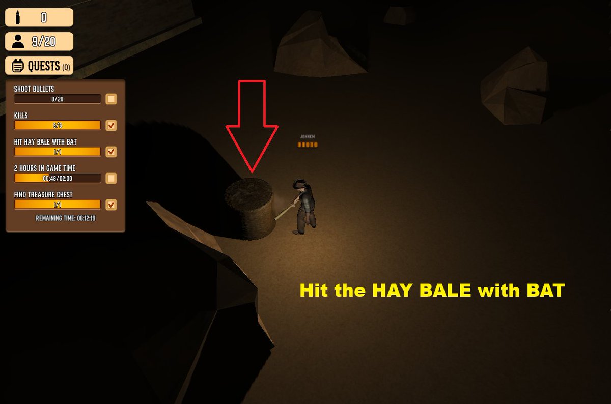 j0hnkm's tweet photo. @Cryphtorion Hit Hay Bale in game (Tip press "F" to change gun to bat in game)
Find the Hay Bale and press (mouse) left click to hit it. https://t.co/MMA9w0K37m