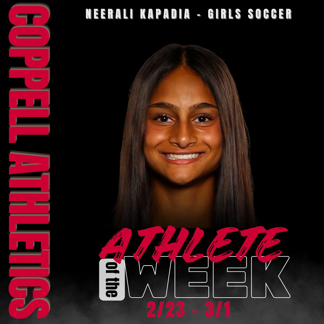 CoppellSports1's tweet photo. Coppell High School senior forward Neerali Kapadia is the Athlete of the Week after a dominant performance on Friday. Kapadia led the Cowgirls' offense with an incredible 3-goal, 3-assist match, showcasing elite playmaking and finishing skills to fuel a crucial victory. https://t.co/bfWkmHAVE8