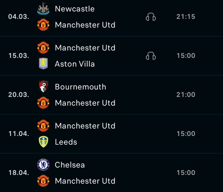 Manchester United next 5 fixtures. How many points are we getting from here ?
