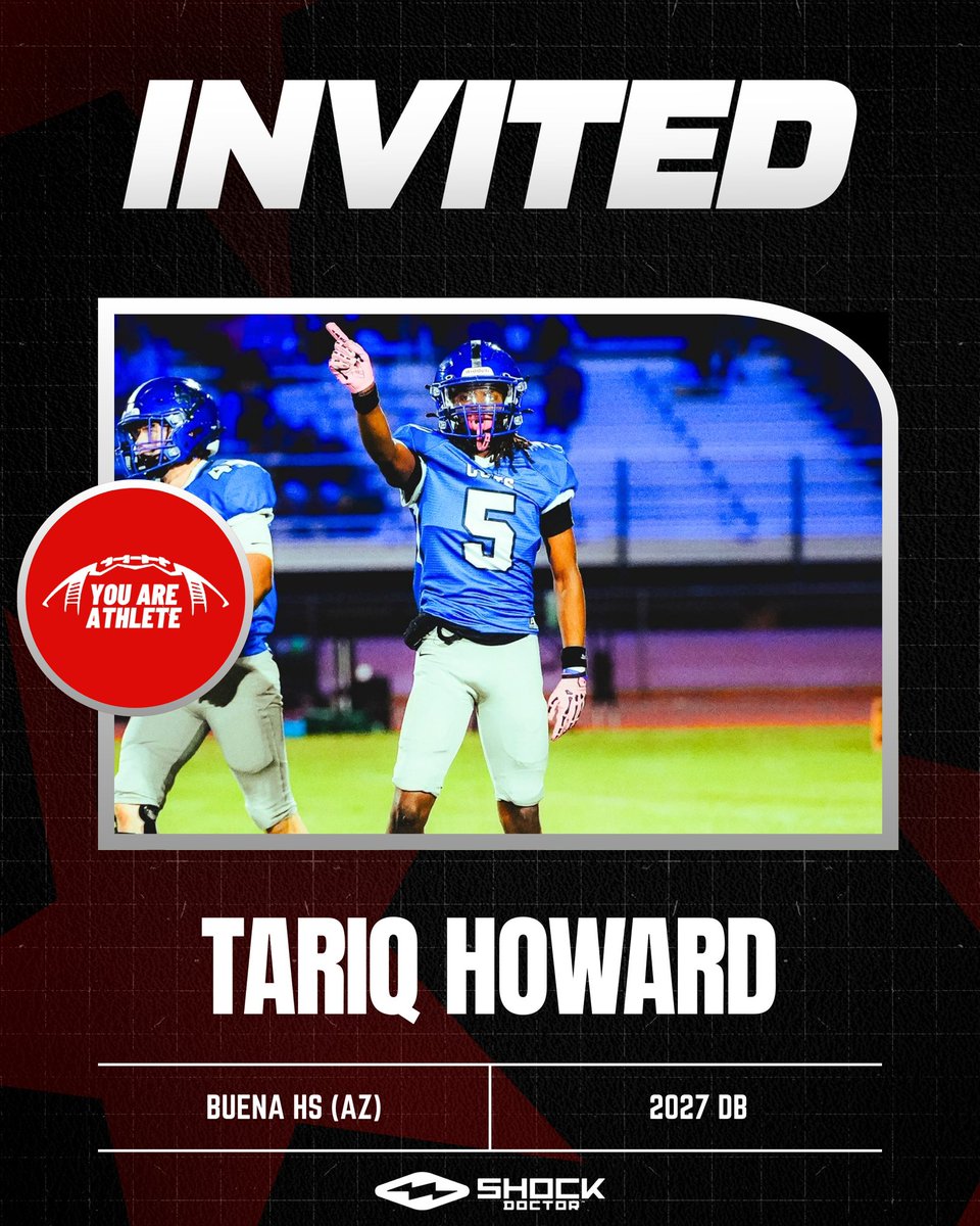 TariqHoward10's tweet photo. Blessed to be invited! Excited to show my talent Thank you to @youareathlete @shockdoctor @roadtohouston @BuenaColtsFB
@SOAZFootball
@gridironarizona
@TheBreakdownVB
@thehonestupdate
@Sports360AZ
@HS_Prospect
@UncommittedStud
@FootballMonst3r
@TopPreps @bloodlinesport @AZPreps365 https://t.co/xy1OjD5jof