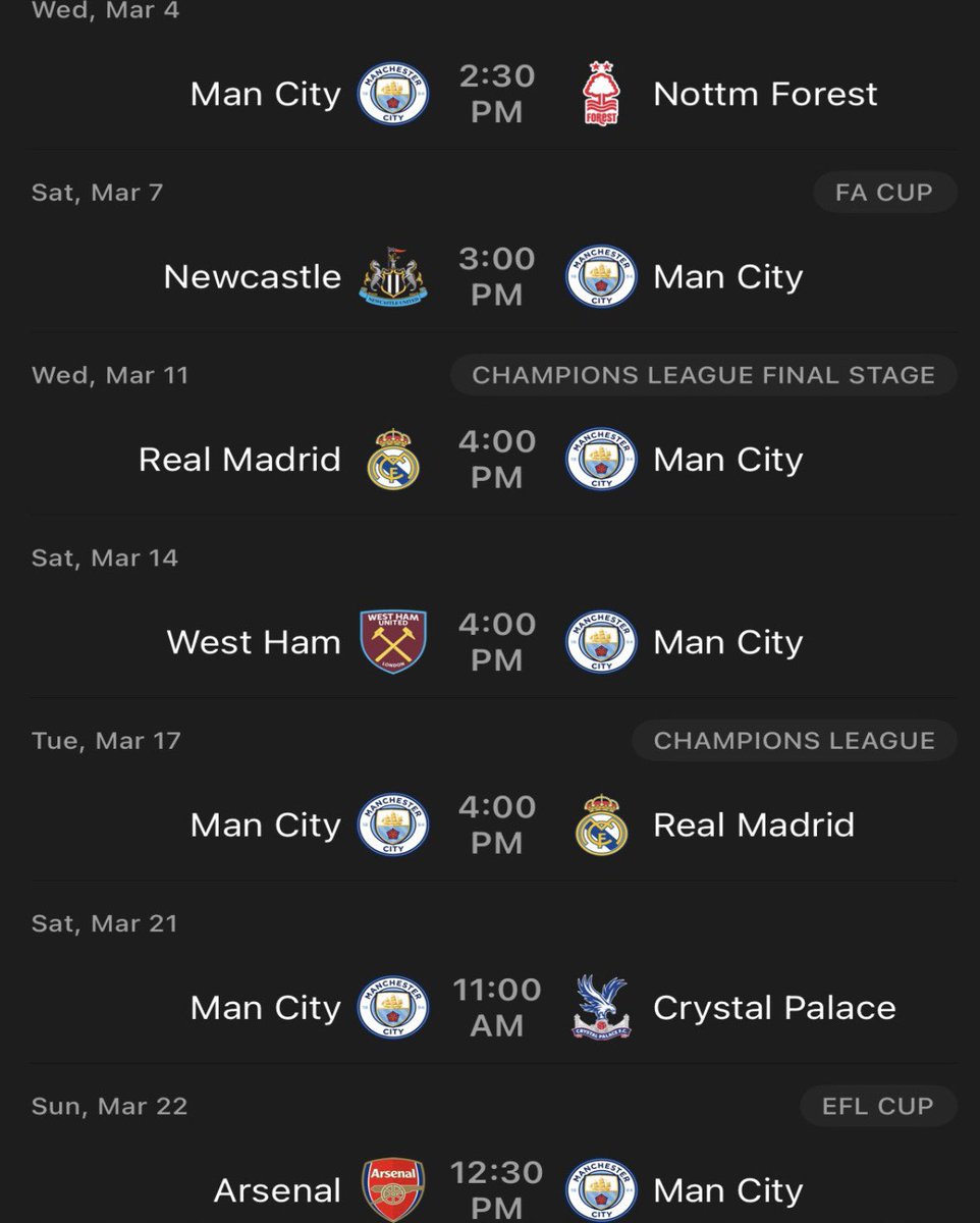 Man City next 7 games, this is where they will fall mark my words.