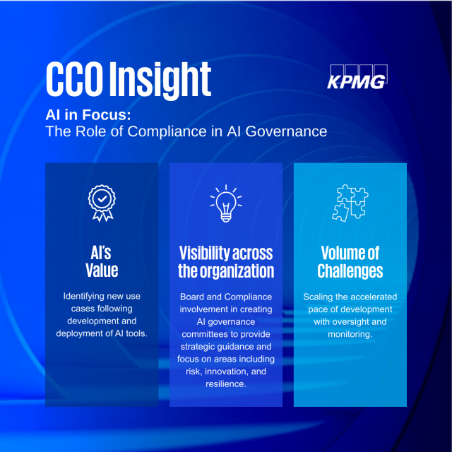 LisaDee333's tweet photo. Compliance is evolving, and CCOs are proactively working to address AI governance. See our latest CCO Insight highlighting their experience related to the value, visibility, and challenges of governing AI. #KPMG #Compliance #Regulatory #AI https://t.co/H76CHnhSTY https://t.co/s7AFnFyctg