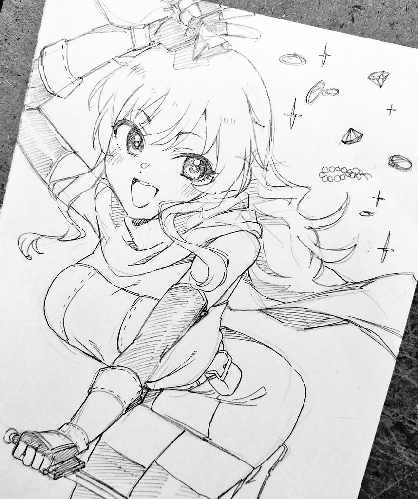 原稿の息抜きに描いたシーフ職の大槻唯。パイレーツ唯もおるしな…… 