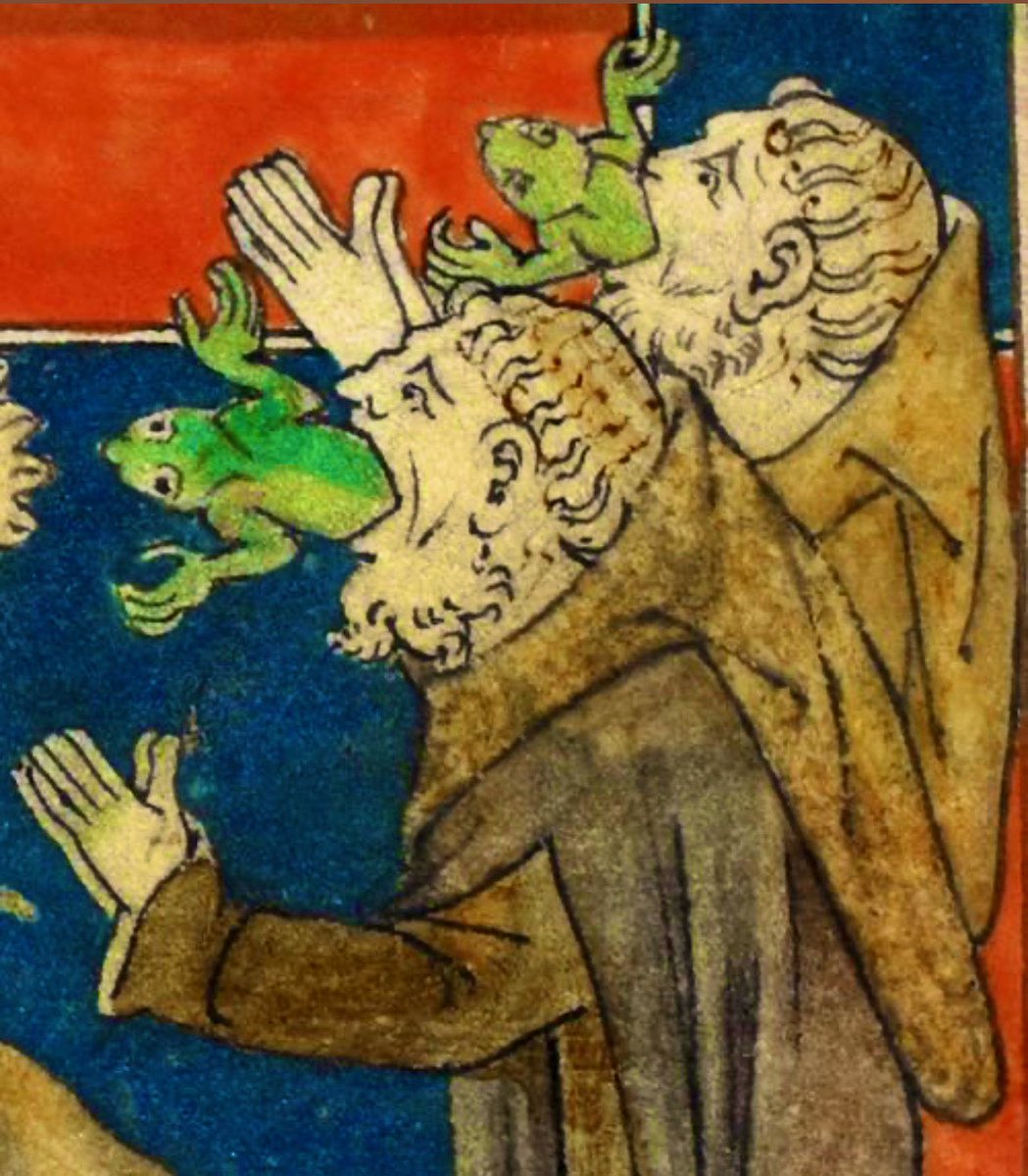 This is an illustration of False Prophets from the Queen Mary Apocalypse, a 14th-century illuminated manuscript.