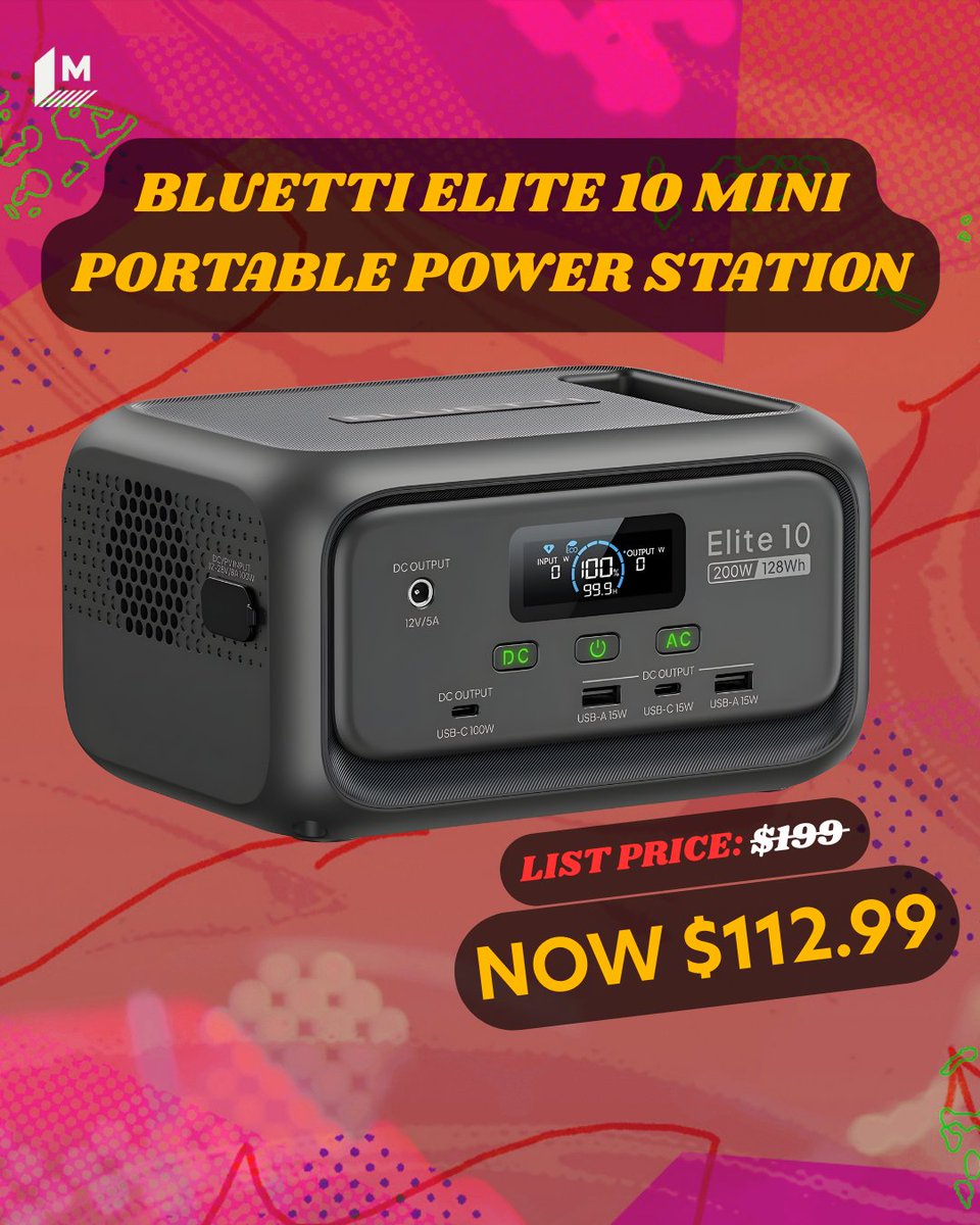 mashable's tweet photo. Tired of losing power in a storm or want to go off-grid? The Bluetti Elite 10 mini portable power station is back down to its lowest price at $112.99 https://t.co/OjuGXLFerL
#Bluetti #Mashable #MashableDeals https://t.co/SBk3r6bTD2