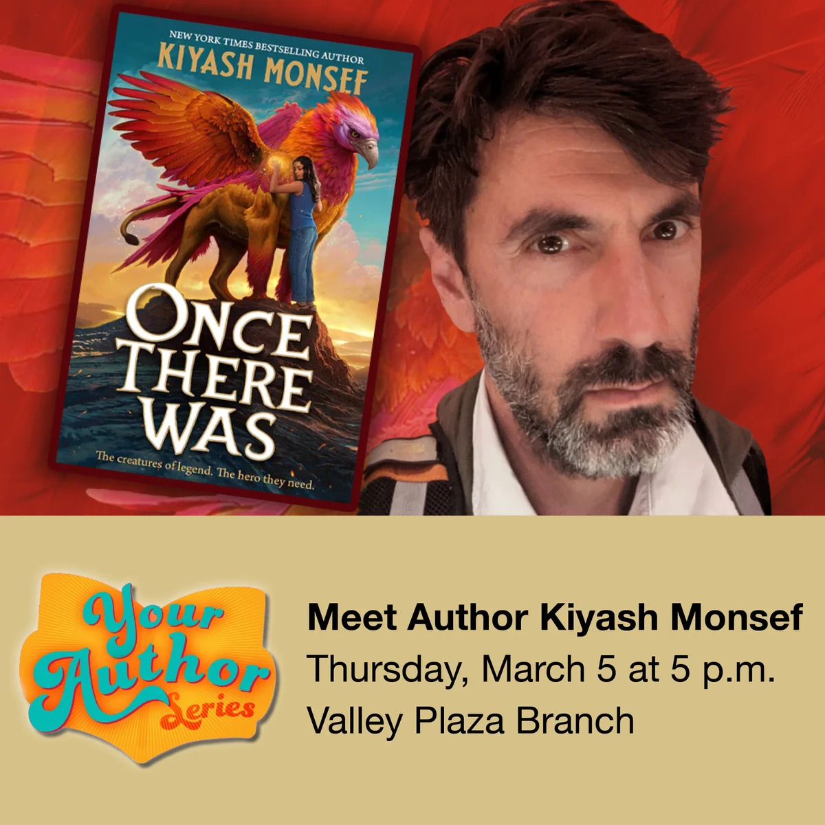 Image of author pictured left and the cover of their book "Once There Was" pictured right.