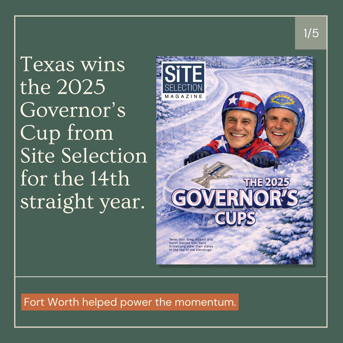 FortworthEDP's tweet image. Texas wins the 2025 Governor’s Cup from Site Selection for the 14th straight year.  ow.ly/kT5V50Yociz

#FortWorth #EconomicDevelopment #GovernorCup #SiteSelection #BusinessExpansion #CorporateInvestment #JobCreation #Manufacturing #FilmProduction #DFW #TexasEconomy