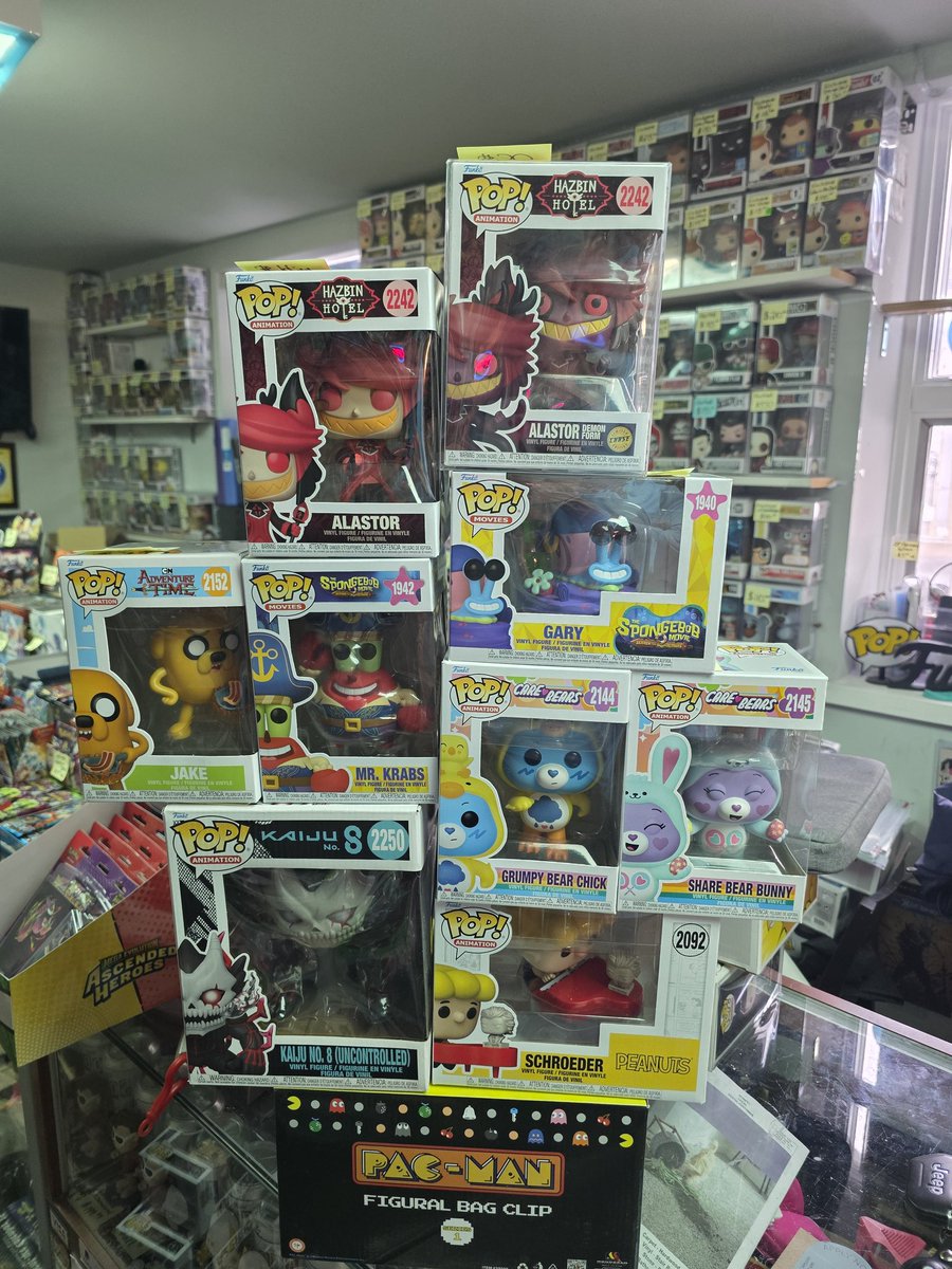🚨 NEW RELEASE ALERT 🚨

FUNKO POPS!

PEANUTS - Schroeder
ADVENTURE TIME- Jake Making Bacon Pancakes 
KAIJU NO. 8 - Uncontrolled 6"
SPONGEBOB MOVIE - Mr. Krabs / Gary
HAZBIN HOTEL - Alastor + CHASE
CARE BEARS - Easter Wave