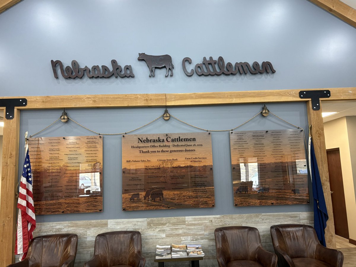 DougCarr22's tweet photo. Our Nebraska Agribusiness Club met w/ Laura Field &amp; Sawyer Willrett of the Nebraska Cattlemen.  They have 3500 members in our state. Nebraska is the #1 Cattle Feeding state with the US/Mexico boarder now closed for imported cattle it will stay that way w/new screw worm issues. https://t.co/4xR3hP8BSQ