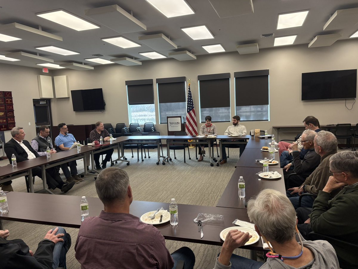 DougCarr22's tweet photo. Our Nebraska Agribusiness Club met w/ Laura Field &amp; Sawyer Willrett of the Nebraska Cattlemen.  They have 3500 members in our state. Nebraska is the #1 Cattle Feeding state with the US/Mexico boarder now closed for imported cattle it will stay that way w/new screw worm issues. https://t.co/4xR3hP8BSQ