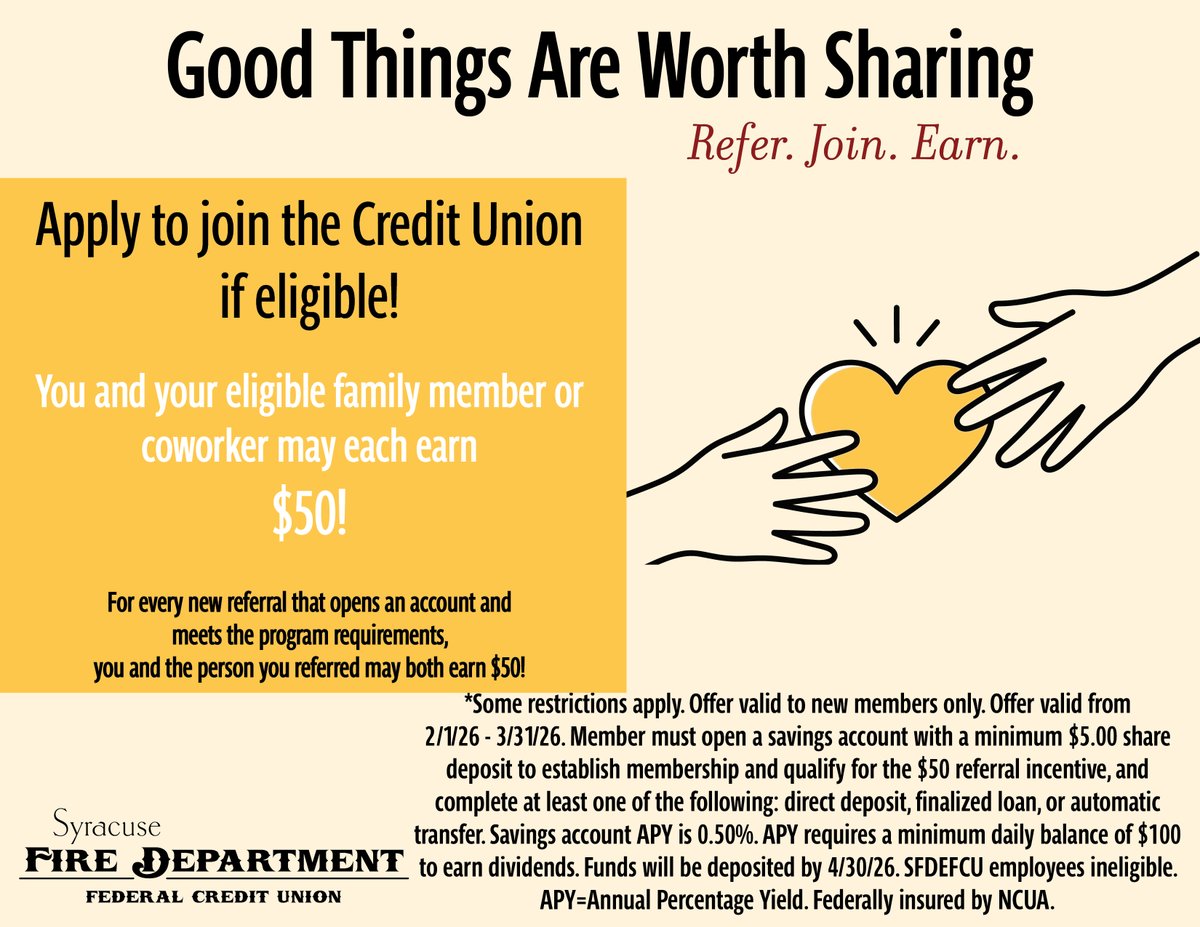 SyrFireCU's tweet photo. Sundays are for family. Mention our promotion to your family members and possibly earn $50! https://t.co/N8OsehWOuB