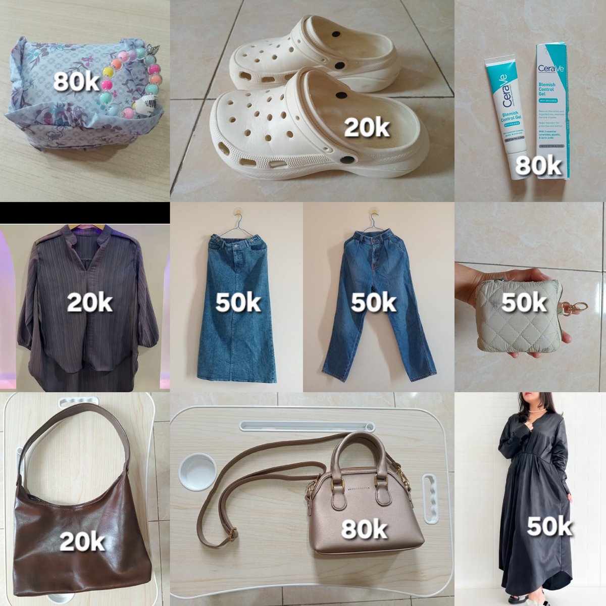 WantsaEuropean's tweet photo. @undipmfs3 New: Mukenah travel parasit korea biru 80k
Blouse hitam allsize 20k
Tas coklat 20k
Preloved: Dress hitam 50k
Sandal limitless sz 38 20k
Cerave blemish oil control isi 80% 80k
Celana jeans size s GU 50k
Rok jeans sz m-l 50k
Mukenah hijau 50k
Sling bang femmebravile 80k https://t.co/lC9PO0i3BP