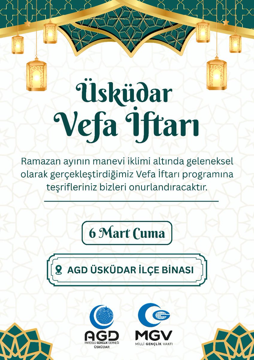 agduskudarr's tweet photo. Ramazan ayının manevi iklimi altında geleneksel olarak gerçekleştirdiğimiz Vefa İftarı p rogramına teşrifleriniz bizleri onurlandıracaktır.🌙 https://t.co/nVJ2PmmiDM