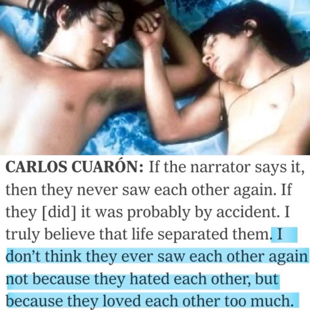 Carlos Cuarón about the fate of Julio &amp; Tenoch's relationship in 'Y Tu Mamá También'