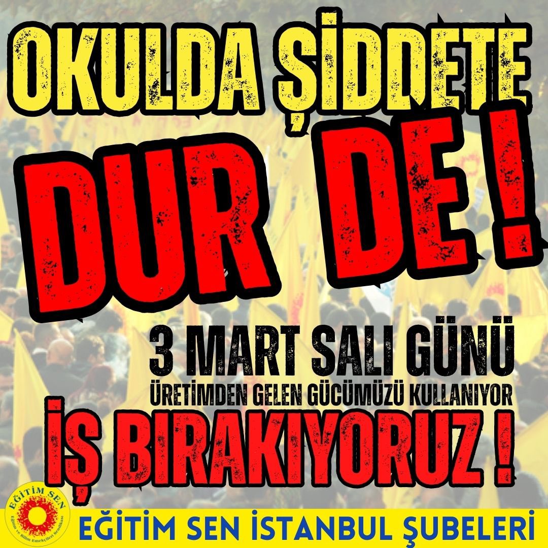 ist3egitimsen's tweet photo. İstanbul Çekmeköy Taşdelen Borsa İstanbul MTAL’de öğretmen arkadaşımızın Katledilmesini  ve tüm eğitim emekçilerine yönelik şiddet eylemlerini protesto etmek için yarın (3 Mart Salı günü) 1 günlük iş bırakıyoruz https://t.co/DyYAC56tQ0