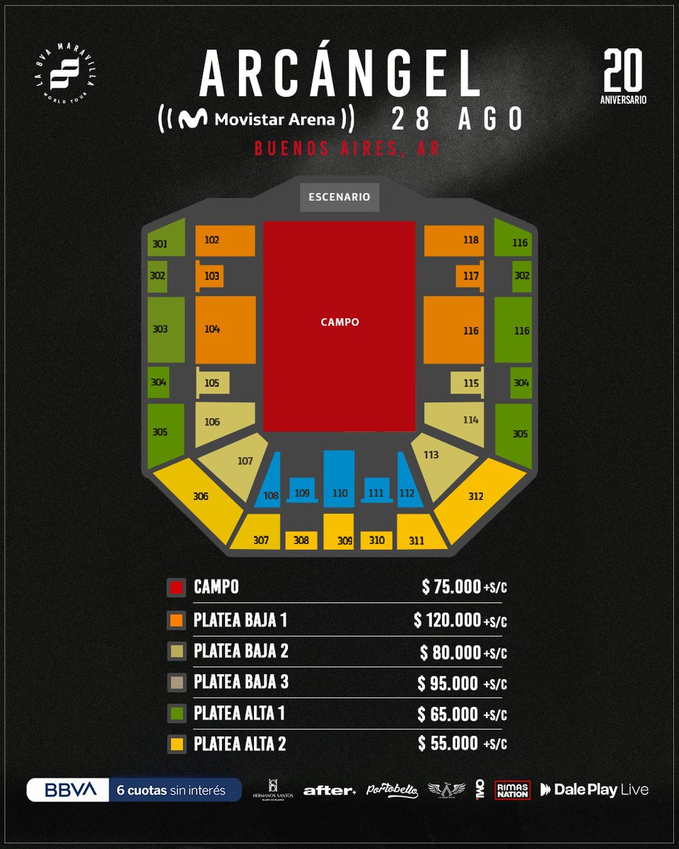 MAPA DE PRECIOS PARA VER A ARCÁNGEL EN ARGENTINA
