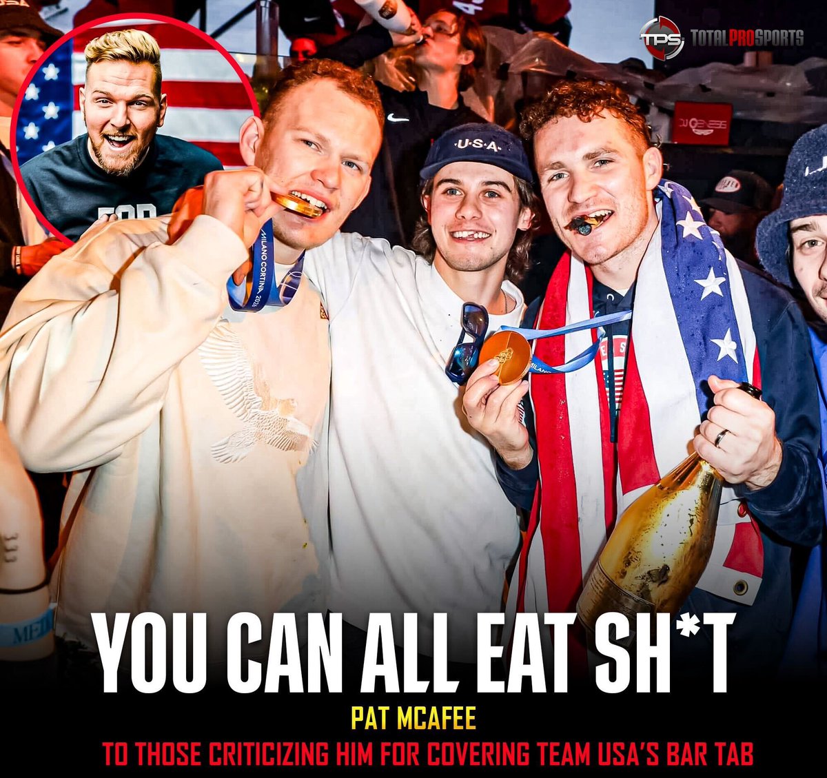 Pat McAfee is standing his ground 🎙️🔥

After reporting on Team USA’s reported $150,000 bar tab from their Olympic gold celebration, the backlash poured in —but McAfee didn’t flinch 👀

His response?

“You’ll never outweigh the happiness and unity sports bring… so you can all