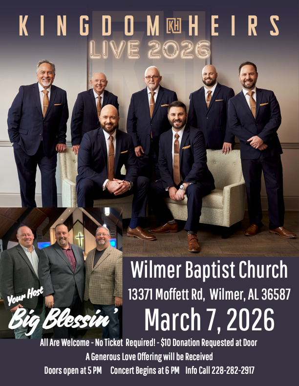 singingnews's tweet photo. πΆ Wilmer, AL β Kingdom Heirs LIVE 2026!
π
March 7
π Wilmer Baptist Church
πͺ 5 PM | π΅ 6 PM
No ticket required β $10 donation at the door.
Hosted by Big Blessinβ. Donβt miss this great night of Southern Gospel!
#SouthernGospel #KingdomHeirs https://t.co/qjHhzGc0fb