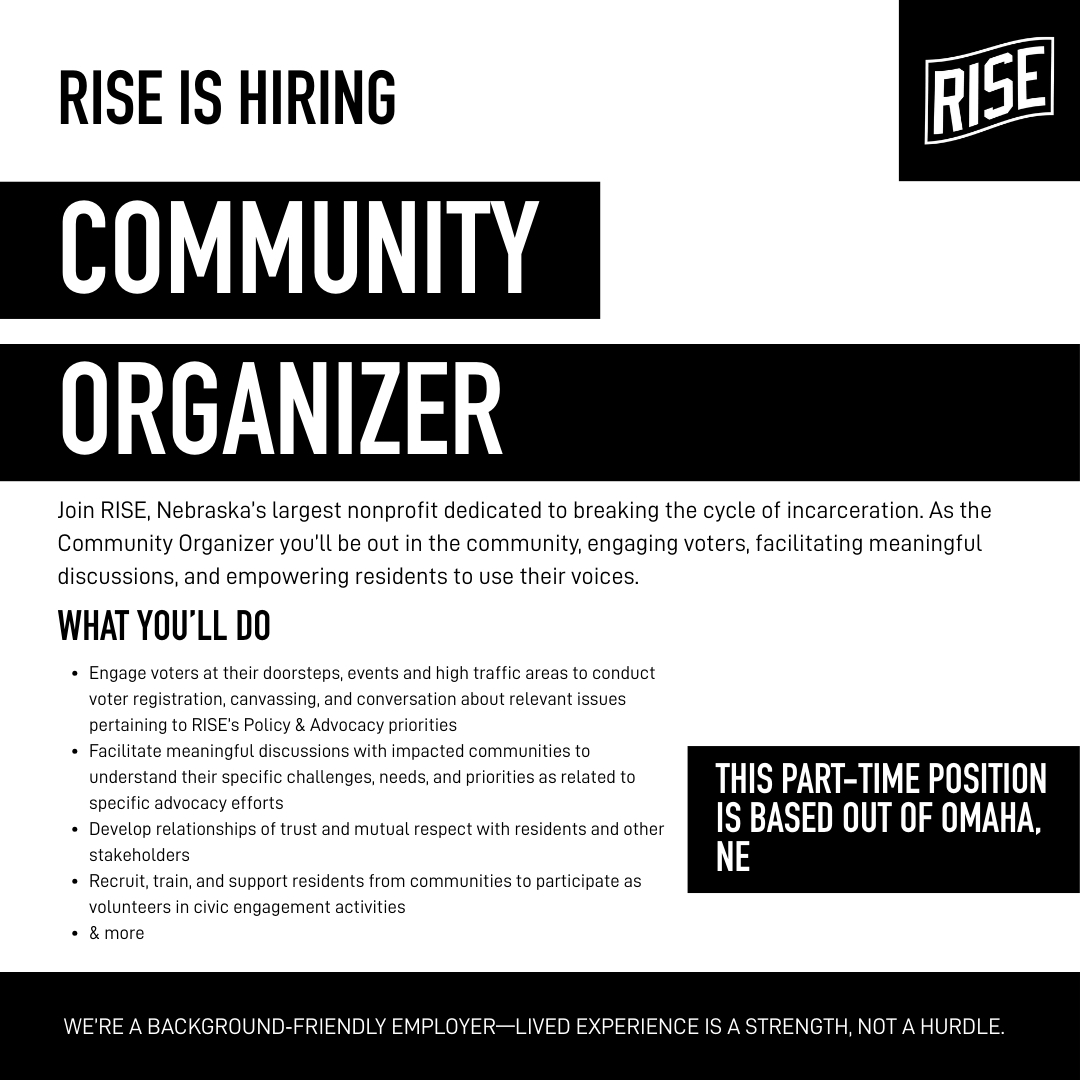 SeeUsRise_'s tweet photo. RISE is hiring leaders in Omaha! 🌟 We’re Nebraska’s largest nonprofit breaking cycles of incarceration. Join us as HR Manager, Volunteer Manager, or Community Organizer (PT). Lived experience is valued.

Apply: https://t.co/ojy21tNnEl

#OmahaJobs #SecondChances #SeeUsRiseNE https://t.co/JZ8DuRLDrX