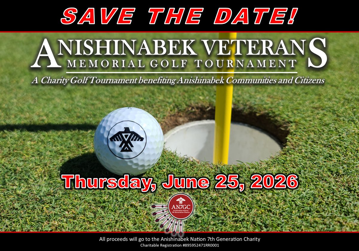 AN7GC's tweet photo. Is it too early to start thinking #GOLF? We don't think so! 
SAVE THE DATE! Our 2026 Anishinabek Veterans Memorial #GolfTournament is scheduled to take place on Thursday, June 25, 2026. ⛳️ https://t.co/1KxWxr34Yl